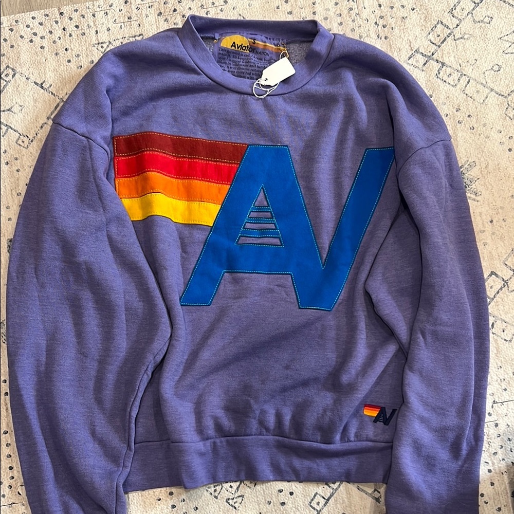 NWT Aviator Nation LOGO STITCH RELAXED PULLOVER - LAVENDER